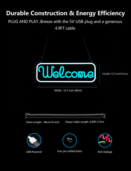 Bright LED Welcome Neon Sign For Business Window