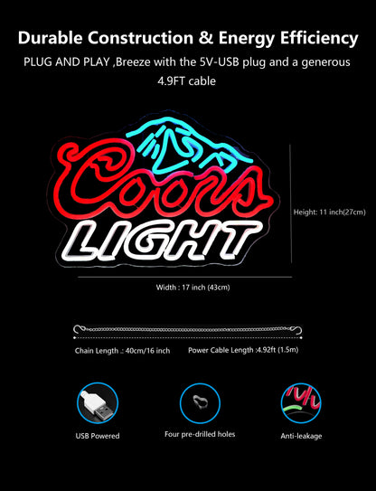 Coors Light Led Neon Sign For Bar Wall Decor