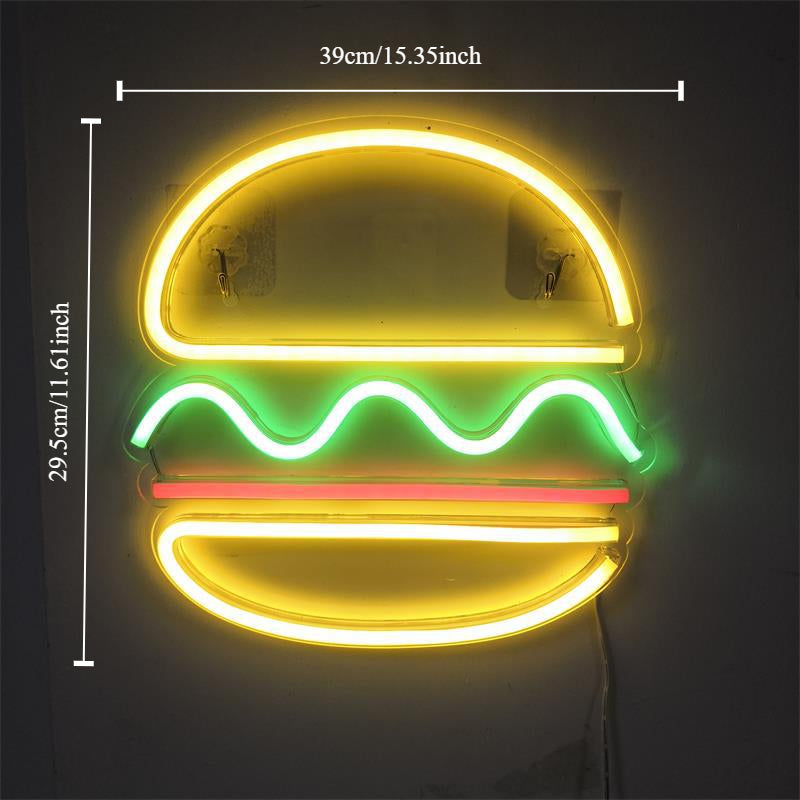 Hamburger LED Neon Night Light Sign - Perfect Wall Decor for Home Bars, Shops & Pubs