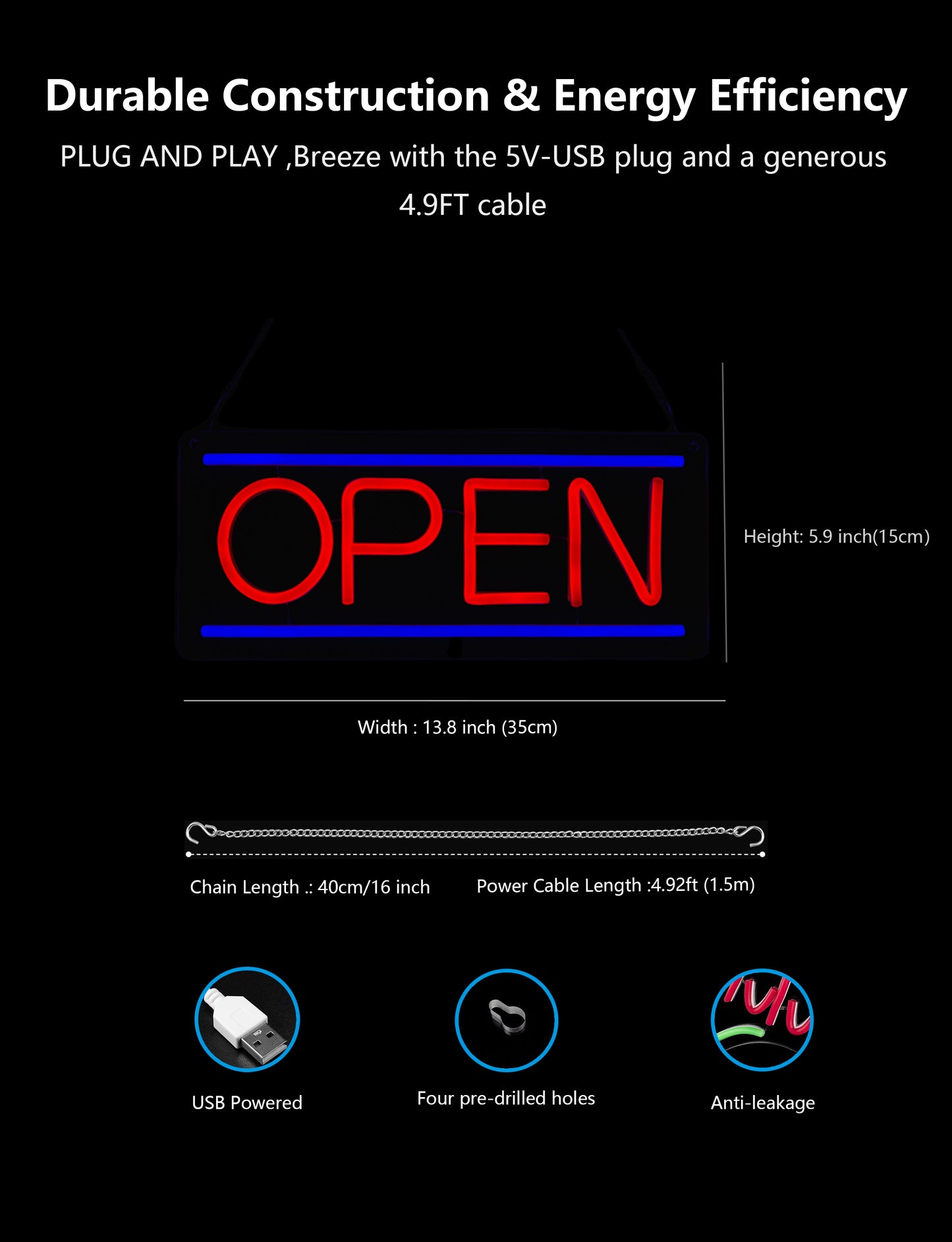 Bright LED Neon Open Sign for Business Window