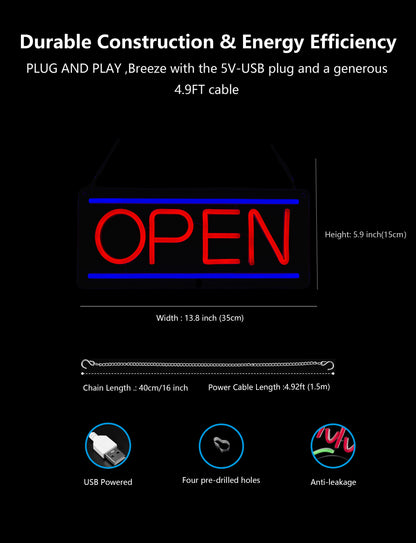 Bright LED Neon Open Sign for Business Window